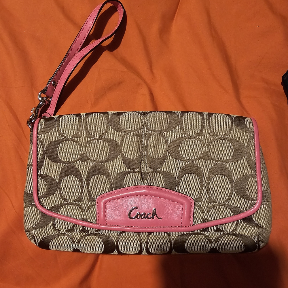 Coach Brown and Pink Signature Wristlet
